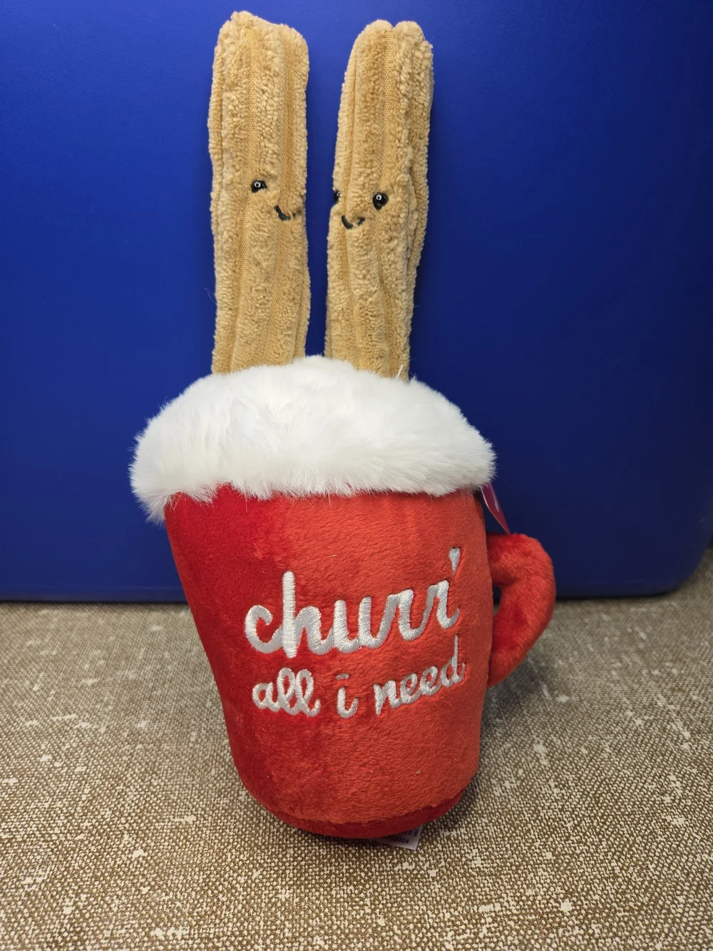Plush Red Churr' Holiday Mug with Cream Fur Top and Brown Churros